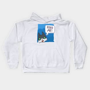 Feed Me! [Tuxedo Cat With A Blue Background] Kids Hoodie
